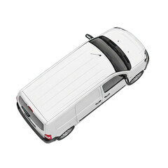 White cargo van seen from a high angle perspective with a transparent background