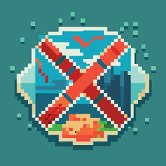 Pixel Art Representation of a World with a Red Cross