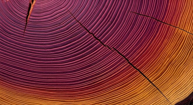 Close up abstract view of colorful wood grain with vibrant purple and orange hues - Powered by Adobe