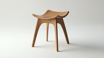 3D render of stool with splayed legs and contoured seat on white background