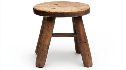 Antique three-legged stool isolated on white background