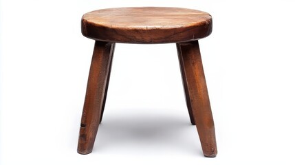 Antique three-legged stool isolated on white background