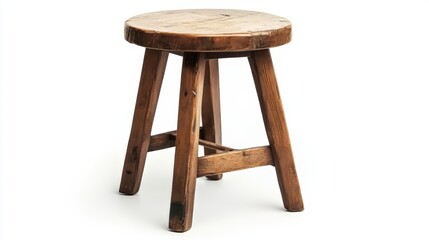 Antique three-legged stool isolated on white background