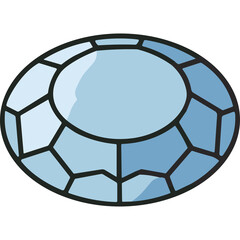 Oval Light Blue Gemstone With Facets Isolated On Transparent Background With Dark Outline And Subtle Shading Effects