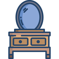 Oval Shaped Blue Mirror On A Wooden Dresser With Two Drawers And Four Legs In A Flat Design Style Illustration