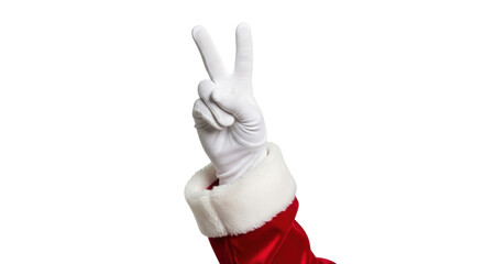 Isolated Santa Claus arm making a V sign, festive and joyful Christmas season symbol