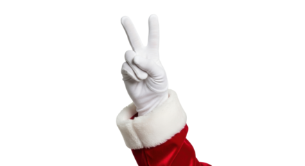 Isolated Santa Claus arm making a V sign, festive and joyful Christmas season symbol