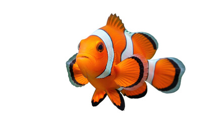 Isolated Orange Clownfish swimming peacefully, tropical fish with white stripes and black markings