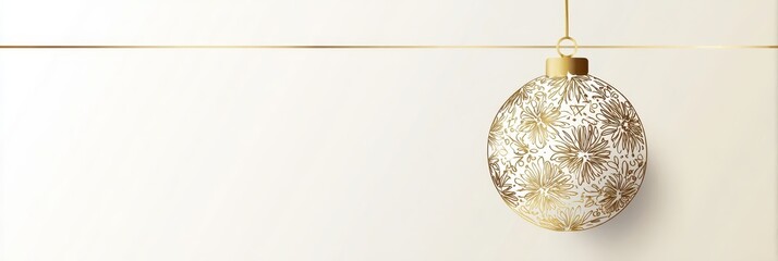 Golden christmas ball hanging on a gold ribbon