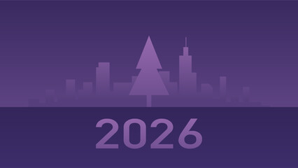 Fototapeta premium Purple 2026 Cityscape with Stylized Tree Art