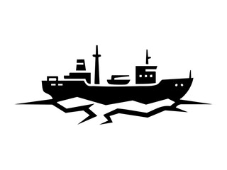 Obraz premium Bold ship silhouette on waves, monochrome graphic, dramatic, maritime, minimal, perfect for transport, adventure, or nautical themed projects and branding.