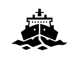 Naklejka premium Bold ship silhouette on waves, minimal black vector design, perfect for maritime, nautical, or transportation themed projects and creative branding.