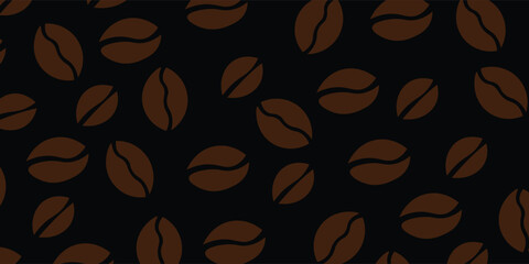 Coffee beans, seamless pattern, hand-drawn sketch, on a black background, suitable for coffee business and paper for food packaging. eps10.