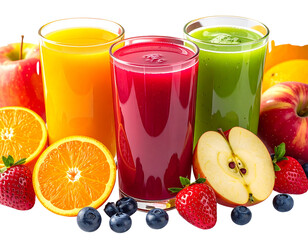 Vibrant Natural Fruit Juice Set with Berries PNG