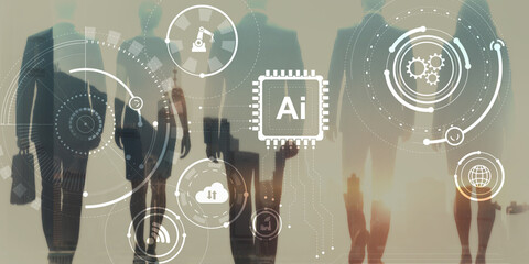 Modern AI and technology concept with glowing circular nodes and connections