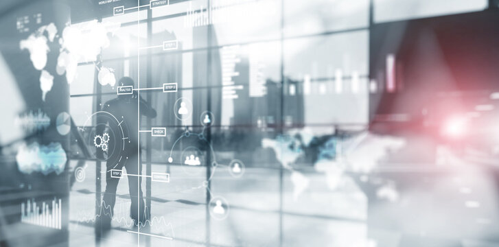 Business intelligence performance indicator KPI Analysis dashboard transparent blurred abstract background