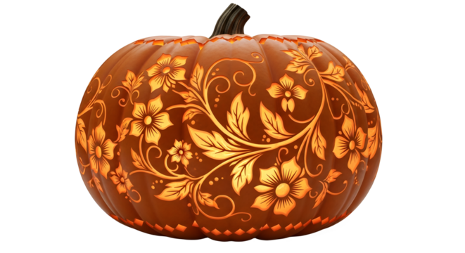 Intricately Carved Pumpkin isolated on transparent background