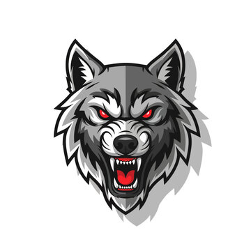 Aggressive snarling wolf head vector illustration for mascot or e-sports logo design