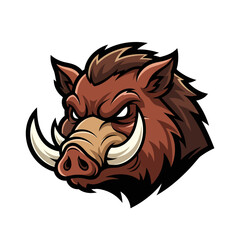 Aggressive Wild Boar Mascot Head Illustration Isolated on White Background