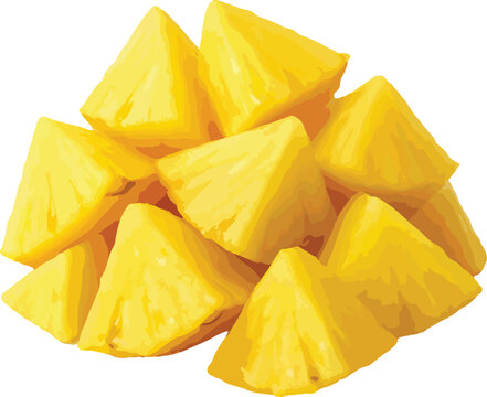Pile of bright yellow pineapple chunks fruit food