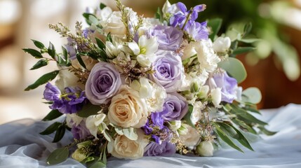 Elegant floral bouquet arrangement with roses and delicate blooms close up