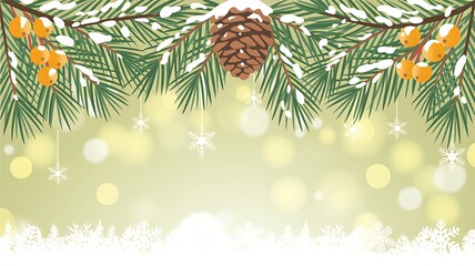 Festive winter foliage with pinecone and bokeh background illustration element