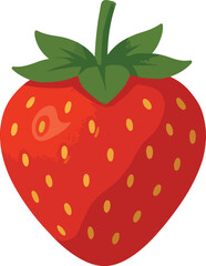 Red strawberry with green leaves and yellow seeds fruit