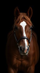 Fototapeta premium Horse Portrait with Bridle on Black Background