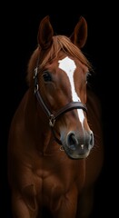 Chestnut Horse Portrait Headstall with White Blaze