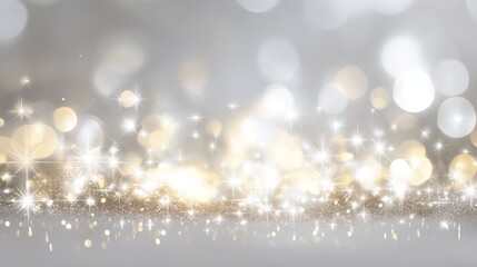 Christmas background decorated with sparkling silver and gold lights and falling snowflakes, creating an elegant festive atmosphere, perfect for holiday cards and seasonal decorations.
