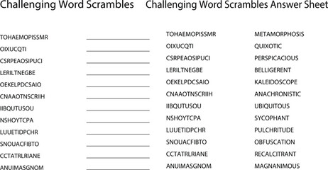 Naklejka premium Kids educational word scramble puzzle game with answer sheet