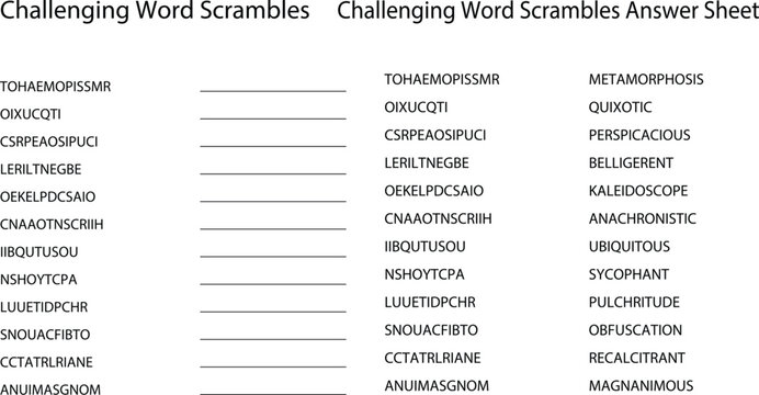 Kids educational word scramble puzzle game with answer sheet

