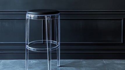 Clear plastic bar stool with black seat