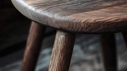 Close-up of a three-legged wooden stool