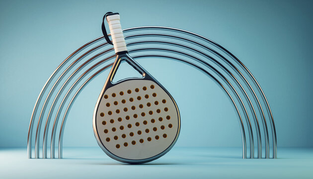 Paddle tennis racket poised for competitive play in a modern studio setting, ready for action with sporty elegance and sleek design shining bright.