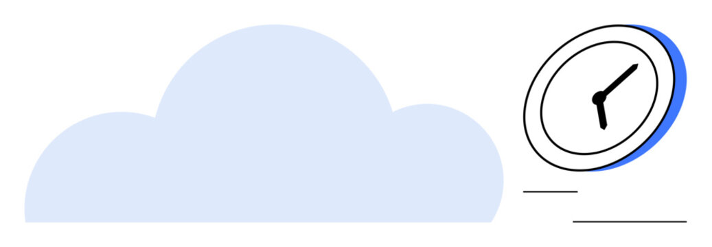 Blue cloud with a minimalistic clock design, symbolizing time management, efficiency, and cloud computing. Ideal for productivity, technology, workflow, innovation, time tracking planning simple