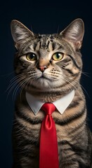 Cat Wearing a Red Tie