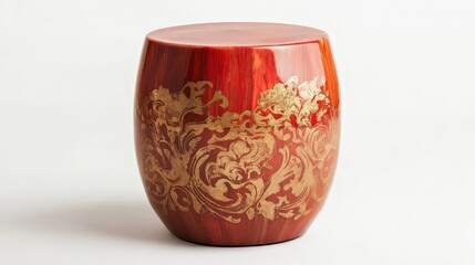 Decorative stool with red and gold tones