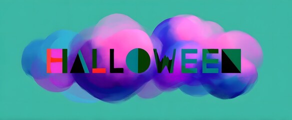 Halloween text in a chunky cool font with fall vibes and seasonal accents