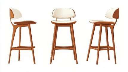 Editable vector illustration of bar chair with front, side, and top views on white background