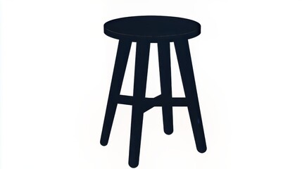 Flat three-legged stool vector silhouette on white background