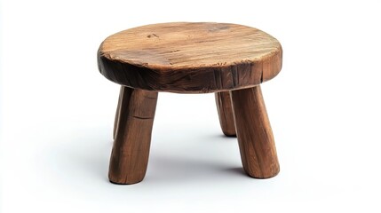 Handmade four-legged round wooden stool isolated on white background