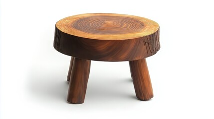 Handmade four-legged round wooden stool isolated on white background