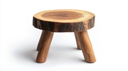 Handmade four-legged round wooden stool isolated on white background