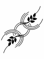 Minimilist elegant black and white botanical design featuring leaves and curved lines in a symmetrical arrangement vector
