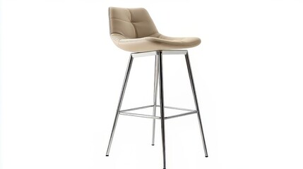 High stool with footrest and sleek metal legs isolated on white