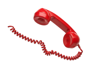 Bright red retro telephone receiver, communication