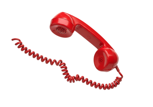 Bright red retro telephone receiver, communication