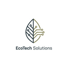 Stylized, minimalist logo featuring a leaf shape divided, with tech circuit elements