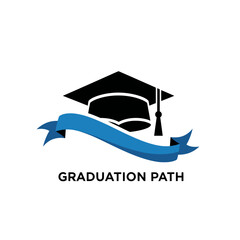 Black cap with tassel and ribbon, text "GRADUATION PATH". A symbol of academic achievement and learning